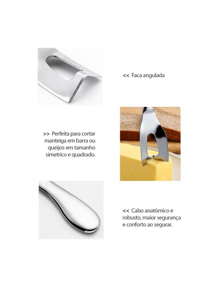 Faca de Manteiga e Queijo Espatula Angular Aço Inox Prata