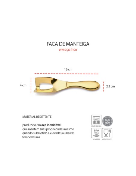 Faca de Manteiga e Queijo Espatula Angular Aço Inox Dourado