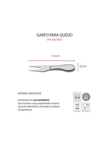Garfo para Queijo Petiscos Mesa Frios Aço Inox...