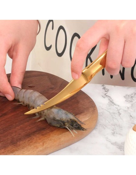 Faca para Camarao Limpar Cortar Frutos Mar Aço Inox Dourado