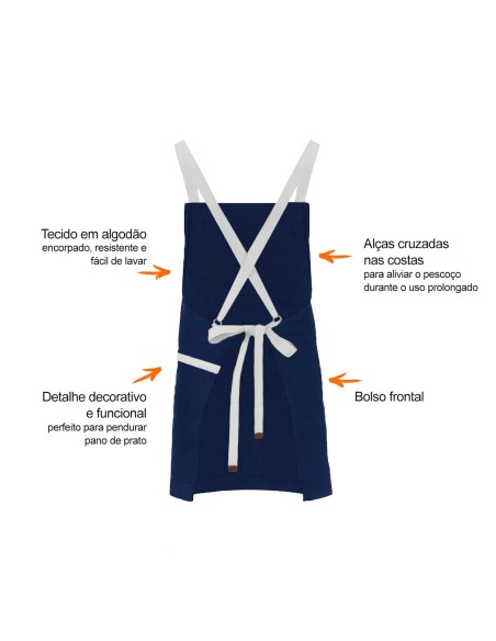 Avental Azul Marinho Alça Cruzada Restaurante Bar Cafeteria