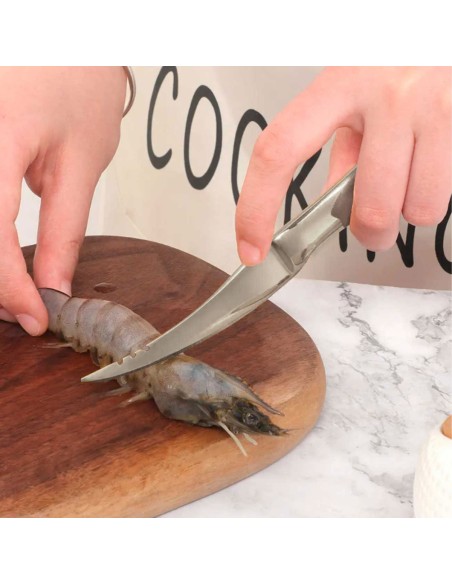 Faca para Camarao Limpar Cortar Frutos Mar Aço Inox Prata