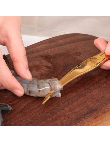 Faca para Camarao Limpar Cortar Frutos Mar Aço Inox Dourado