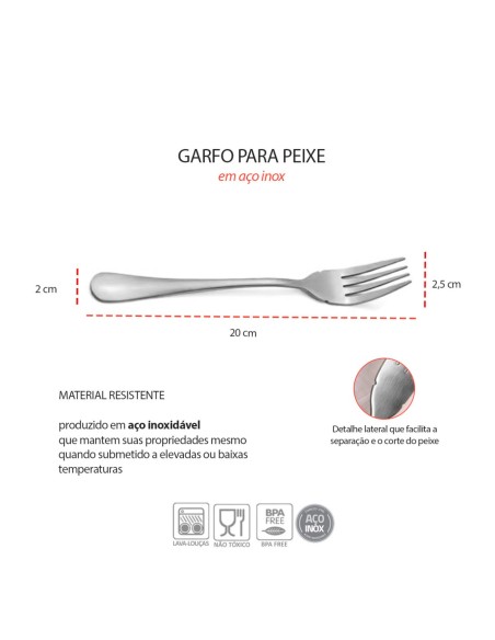 Garfo para Peixe Talheres Aço Inox Prata