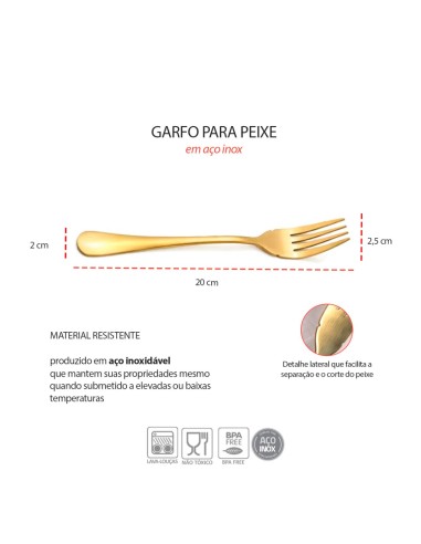 Garfo para Peixe Dourado Talheres Aço Inox