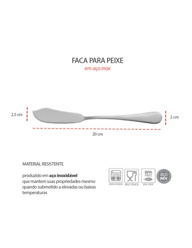 Faca para Peixe Espatula Prata Talheres Aço Inox