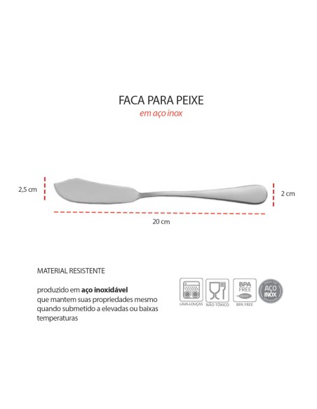 Faca para Peixe Espatula Prata Talheres Aço Inox
