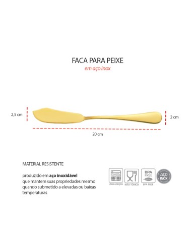 Faca para Peixe Dourado Espatula Talheres Aço Inox