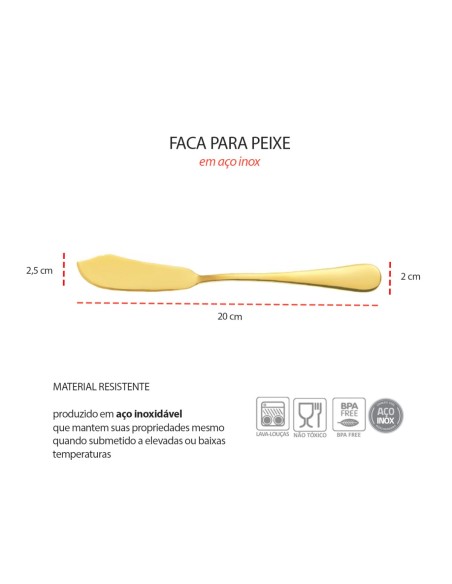 Faca para Peixe Dourado Espatula Talheres Aço Inox