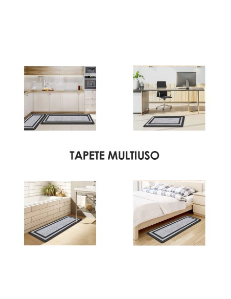 Tapete de Cozinha Retangular Pequeno Preto Cinza PVC 60cm