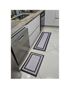 Tapete de Cozinha Retangular Pequeno Preto Cinza PVC 60cm 2