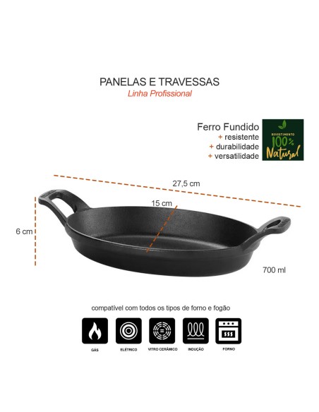 Travessa Assadeira Ferro Forno Fogao Inducao Servir 700ml