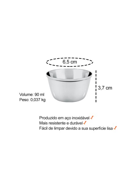 Ramekin Tigela Inox Sobremesa Mini Bolo Sufle Molho 90ml