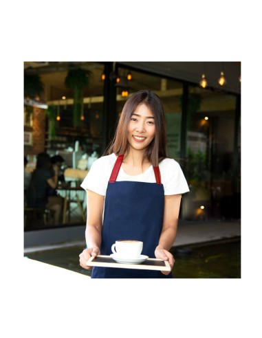 Avental Azul Marinho Alça Cruzada Vermelha...