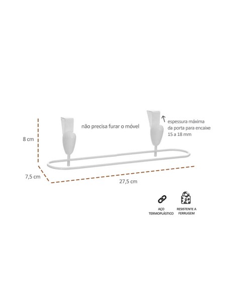 Porta Toalha Pano Suporte Cozinha Encaixe Sem Furar Branco