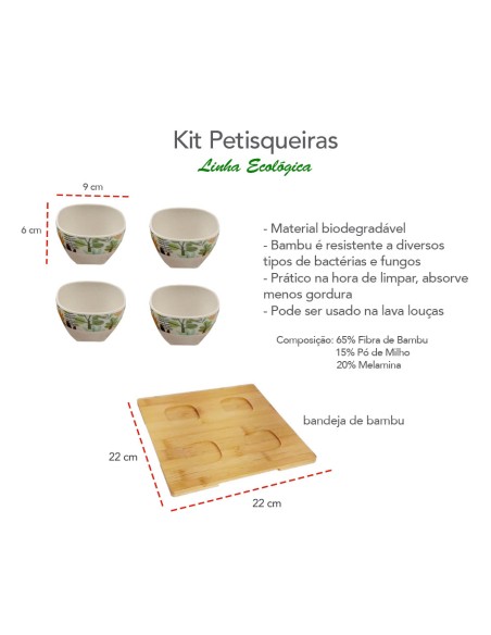Tigelas Bowl Petisqueira Eco Bandeja Bambu Melamina Kit 5un