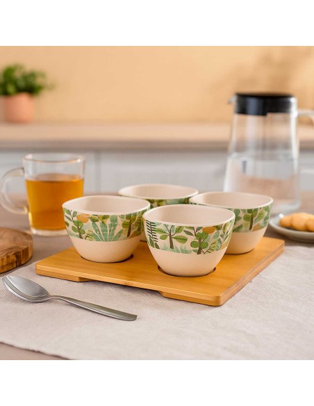 Tigelas Bowl Petisqueira Eco Bandeja Bambu Melamina Kit 5un