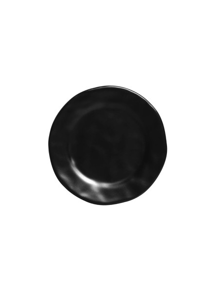Prato de Sobremesa Preto Fosco Amassado Ceramica