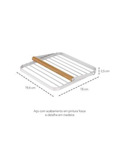 Porta Guardanapo de Mesa Metal Branco e Bambu