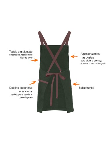 Avental Verde Alça Cruzada Marrom Restaurante...