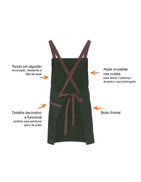 Avental Verde Alça Cruzada Marrom Restaurante Cafeteria Bar
