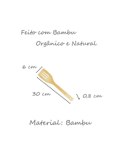Espatula de Bambu Vazada Utensilios Cozinha Madeira 30cm