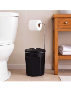 Lixeira Preta e Porta Papel Higiênico Cromado de Chao 2