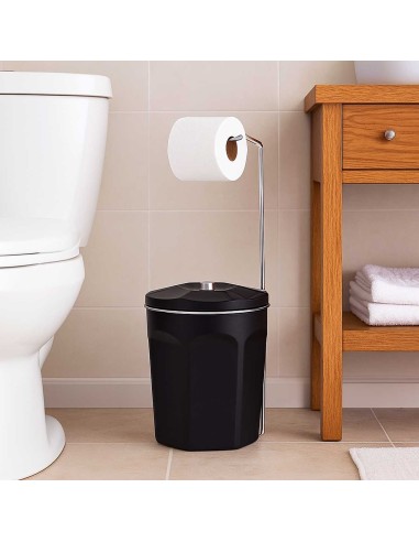 Lixeira Preta e Porta Papel Higiênico Cromado...