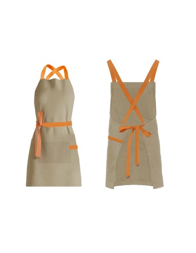 Avental Bege Alça Cruzada Laranja Restaurante...