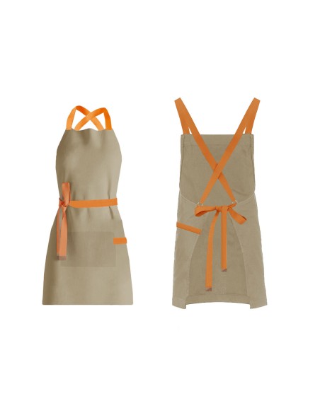 Avental Bege Alça Cruzada Laranja Restaurante Cafeteria Bar