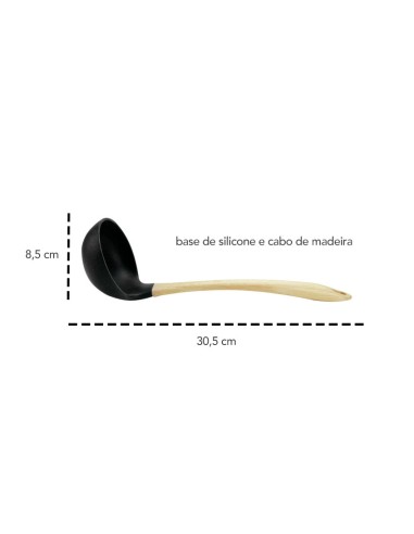 Concha de Silicone Preto Talher Cabo Madeira...