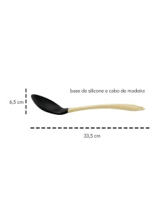 Colher de Silicone Preto Talher Cabo Madeira Siliwood 2