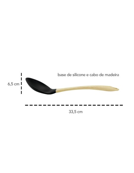 Colher de Silicone Preto Talher Cabo Madeira Siliwood