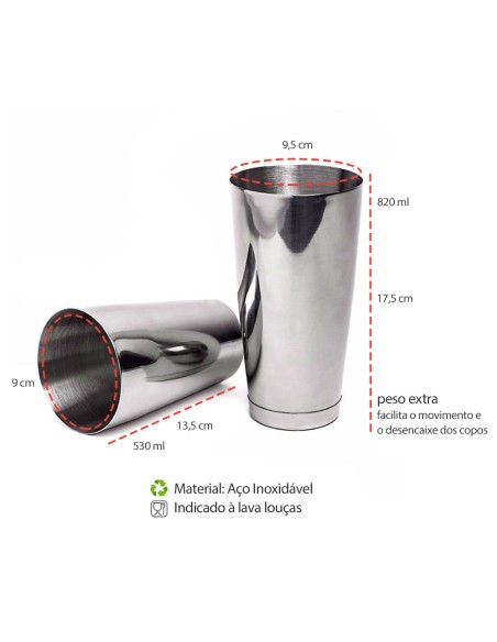 Coqueteleira Copo Duplo Inox Tipo Boston Profissional Bar Drinks