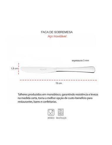 Faca de Sobremesa Aço Inox Talheres Toronto...