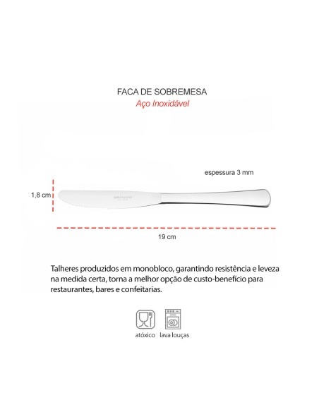 Faca de Sobremesa Aço Inox Talheres Toronto Restaurante 1un