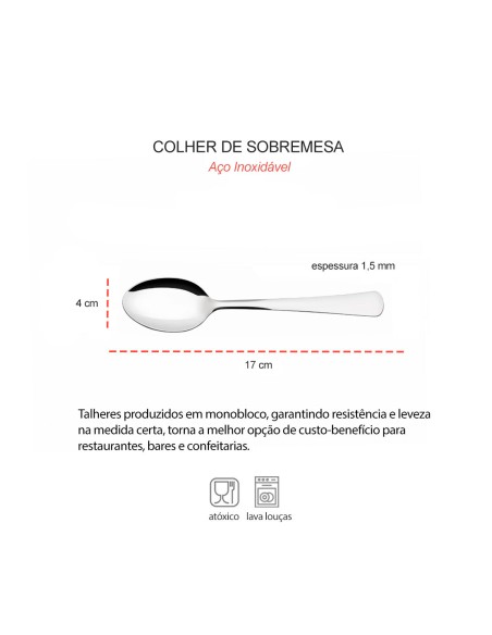 Colher de Sobremesa Aço Inox Talher Toronto Restaurante 1un