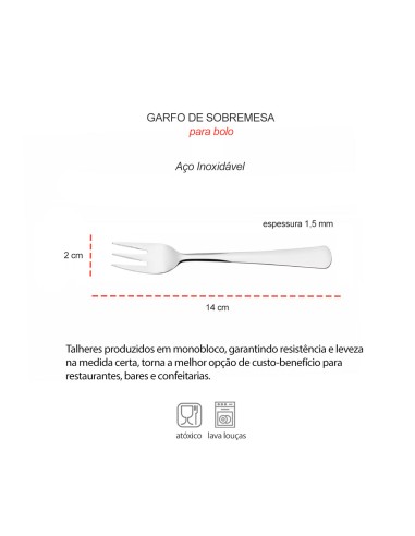 Garfo de Sobremesa para Bolo Aço Inox Talheres...