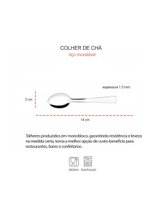 Colher de Cha Aço Inox Talher Toronto Restaurante 1un 2