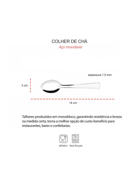 Colher de Cha Aço Inox Talher Toronto Restaurante 1un