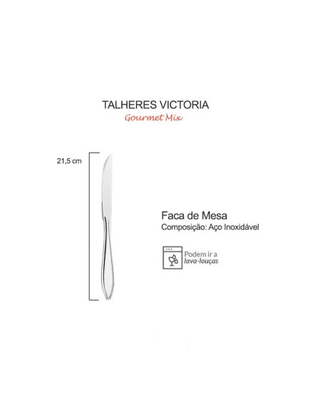Faca de Mesa Serrilhada Churrasco Talher Inox Victoria 1un