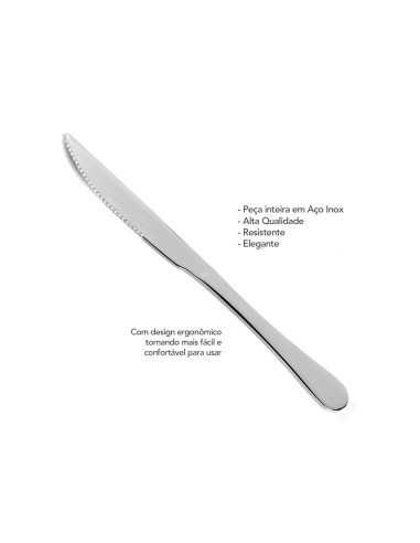 Faca de Mesa Churrasco Inox Resistente...
