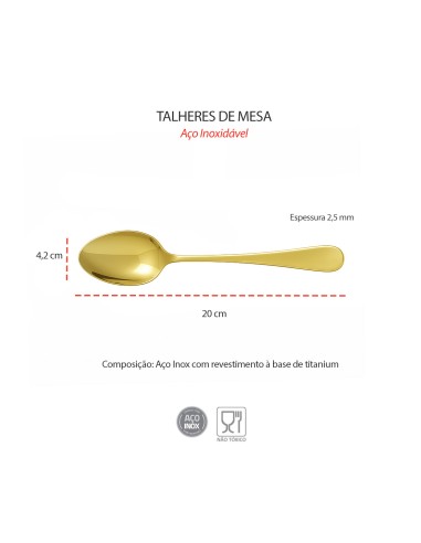 Colher de Mesa Dourado Ouro Talher Metal Inox...