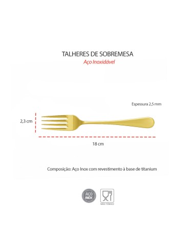 Garfo de Sobremesa Dourado Ouro Talher Metal...
