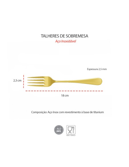 Garfo de Sobremesa Dourado Ouro Talher Metal Inteiriço 1 un