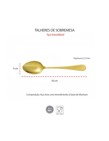 Colher de Sobremesa Dourado Ouro Talher Metal...