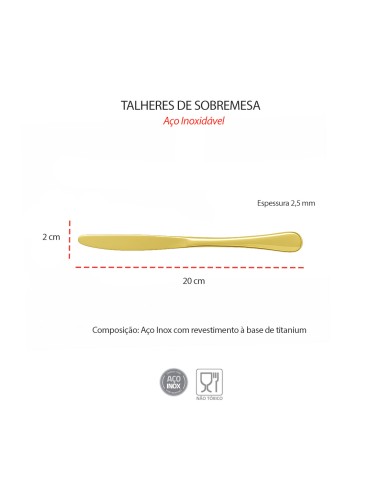 Faca de Sobremesa Dourado Talher Metal Inox...