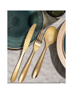 Colher de Sobremesa Dourado Ouro Talher Metal Inteiro 1un 2