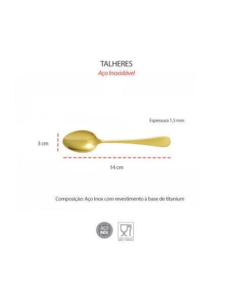 Colher de Cha Dourado Talher de Metal Inox Inteiro 1 un