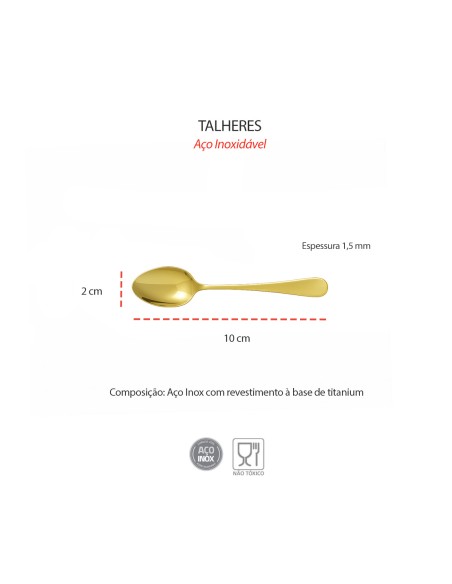 Colher de Cafe Dourado Talher de Metal Inox Inteiro 1un